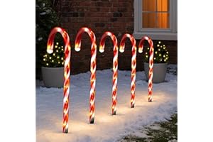 ADEPTNA Christmas Candy Cane LED Lights with Timer - Battery Powered Xmas Pathway & Driveway Decorations, Outdoor Holiday Garden & Patio Lights for Festive Decor (5 PK Warm White)