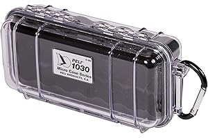 PELI 1030 Small Travel Case Electronic Devices, IP67 Watertight and Dustproof, 1L Capacity, Made in US, Clear/Black Liner
