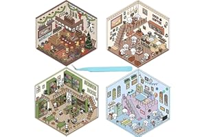 TBLMPNE 4Sets 3D Sticker Scene,3D House Sticker Set,DIY 3D House Stickers,DIY Scene Stickers,Funny Cartoon Scene Stickers for Relief Stress Pass The Time(with Tweezers)