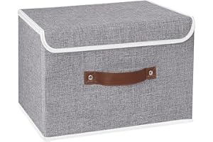 Yawinhe Storage Boxes with Lids 1 Pack, Collapsible Storage Bin with Handle, for Organizing Clothes, 33x23x20cm, Grey, SNK018GYS-1