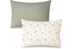 Konssy Musselin-Kissenbezug für Kleinkinder, 33 x 45 cm, 2 Stück, weiche und atmungsaktive Baumwolle, Kleinkind-Kissenbezüge, 100% Baumwolle, Reise-Kissenbezüge für Babys, Kinder (Baum, Nebelgrün)