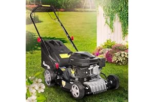 BRAST Tondeuse Thermique tractée mulching 51cm 224cc Moteur de Marque 4 Temps 7cv 60l réglage Central 30-80mm - 2 MODÈLES Diff. - Capot en tôle en Acier, 4 en 1, édition Rouge - Tondeuse Thermique
