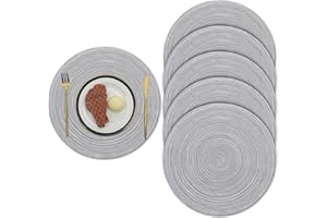 Pauwer 38 cm Tkane okrągłe podkładki izolacyjne cieplne antypoślizgowe plecione bawełniane maty stołowe duże nadające się do prania kuchnia stół jadalny (jasnoszary, zestaw 6)