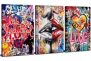 AREBOLO Banksy Toile Wall Art Graffiti DéCor Mural Abstrait Coloré Images Murales Pop Art Street Artiste Peinture Moderne Amour Signe Affiches Oeuvre Adolescents Chambre DéCorations De La Maison 30x40cm 3PCs