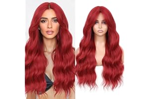 WIGNEE Lång Vågig Röd Wig Med Gardinlugg Vardag & Halloween | Lätt Syntetisk Vågig Wig, Nybörjarvänlig Värmebeständig Halloween 66 cm