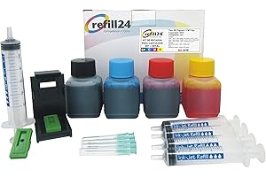 refill24 Kit di ricarica compatibile per cartucce d'inchiostro HP 301, 301 XL nero e a colori, include clip e accessori + 200 ml inchiostro
