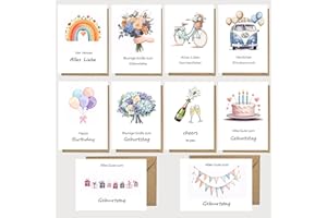 ‎DMHSGIFT Geburtstagskarte Klappkarten Set mit Umschlag (10 Stück) Glückwunschkarte Geburtstagskarten Happy Birthday Karte zur Geburt für Männer und Frauen (Edles Weiß)