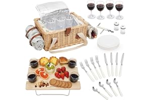 BIRDSINYARD Picknickkorb-Set mit Mini-Klapptisch und Besteck-Set, Picknickkorb für 4 Personen mit kühltaschen, Flechtkorb mit Henkel, Weidenkorb Geschenkset für Picknick Camping Outdoor Party