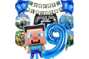 DIYOOISX Minecraft Geburtstagsdeko 9 Jahre Geburtstag Deko Junge Minecraft Luftballon Geburtstag 9 Minecraft Deko Geburtstag Set 9 Geburtstagsdeko Junge 9 Jahre Minecraft Party Deko Tortendeko Kuchen Deko