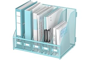 SUPTIDY Rack File Organizer - Büro Desktop Organizer aus Metall - Zeitschriftensammler mit 5 vertikalen Fächern - Magazine File Holder, Blau