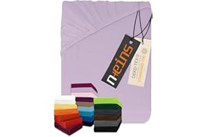 npluseins - Sábana bajera clásica de punto de algodón, muchos colores y tamaños, 100 % algodón 159.192, 120 x 200 cm, lila claro