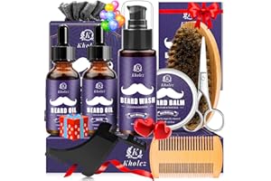 KHOLEZ Kit Barba Uomo Professionale, Set Barba Uomo, Set Cura Barba con Olio Barba, Balsamo Barba, Shampoo Barba, Forbici, Pettine Barba, Spazzola Barba, Modello Barba e Sacca Viaggio, Regalo Uomo