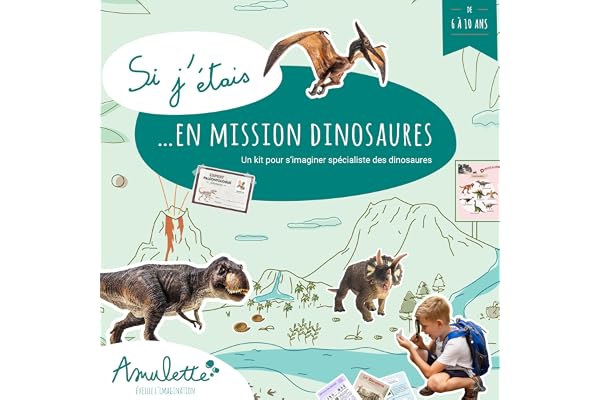 Amulette - Kit Si J’étais en Mission Dinosaures - Jeu Éducatif 6 à 10 Ans - 50+ Accessoires pour Devenir Paléontologue - Jouet Cadeau Enfant Fille Garçon Métier Animaux - Fabriqué en France - Dino