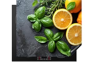 KitchenYeah© Protège Plaque Induction 60x52 cm Deco Cuisine Accessoire Pratique Protection De Vitroceramique Kitchen Gadget Fruits - Gris - Béton - Orange - Plantes