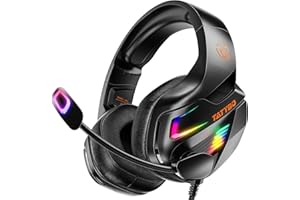 Tatybo Cuffie Gaming Per PS4 PS5 Xbox One, Cuffie con Microfono Cancellazione del Rumore, Stereo Bass Deep LED RGB (Black)