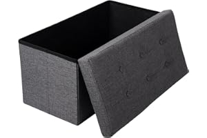 eSituro Ottoman Storage Bench Chest Padded Footstool Linen Foldable Pouffe Chair Deep Grey Bed End Bench Shoe Bench Children Toy Box Stool Milking Stool