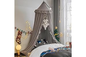 HUOQOU Betthimmel für Mädchen Prinzessin Runder Kuppel Kinder Träumendes Moskitonetz Bettwäsche Mädchenzimmer Schloss Spielzelt Hängendes Haus Dekor Leseecke Baldachine(Grau)