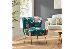 FABRICATION HAUS Fabric Dining Slipper Chair Upholstered Vanity Kitchen Accent Chair with Metal Legs for Dining Room Living Room & Bedroom (1, BLUE)
