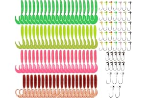 AULYUN 80 Leurres Souples avec 50 Têtes Plombées et Boîte, Kit de 130 Pièces, Leurres de Pêche