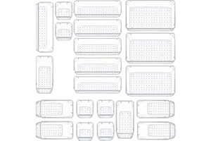 Panzy Home 21 Pcs Drawer Organiser Clear Desk Drawer Organisers Trays Makeup Drawer Divider Clear Plastic Storage Boxes for Bathroom Cosmetics Kitchen Office Stationery