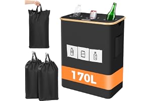 OUSFOT Butelki na Depozyty, 170L Pojemnik na Butelki Z 3 przegródki, pokrywką Wodoszczelny Nadaje się do Kuchni, Nadaje się do Szklanych Słoików, Plastikowych Butelek, Puszek