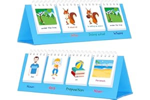 SPRITEGRU Satz-Wendekarten, 80 doppelseitige Karten, 40 Sätze, Teile der Sprache lernen, Wer/Was/Wo Satzbildung, freistehendes Flipchart