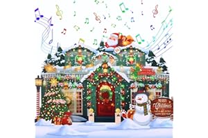 ‎WUJUN WUJUN Musik-Weihnachtskarte, 3D-Weihnachts-Pop-Up-Karte, spielt 3 Weihnachtsmelodien mit passenden blinkenden Lichtern, Grußkarte, Weihnachtshaus (Grünes Haus)