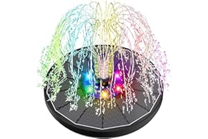 SZMP Fontaine Solaire LED Colorées, 3.5W Extérieur Flottante Pompe Bassin Solaire, 2200mAh Batterie, 2025 Fontaine Solaire Verre avec 7 Buses & 4 Tiges Fixes pour Bain d'oiseaux Aquarium Jardin