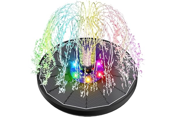 SZMP Fontaine Solaire LED Colorées, 3.5W Extérieur Flottante Pompe Bassin Solaire, 2200mAh Batterie, 2025 Fontaine Solaire Verre avec 7 Buses & 4 Tiges Fixes pour Bain d'oiseaux Aquarium Jardin