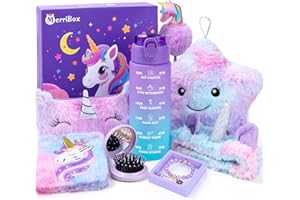 MERRIBOX Unicorn Gifts for Girls 4 5 6 7 8 9 10 Years - 8 Gift Ideas such as Drinking Bottles & Cuddly Cushion - Gifts for Girls, Daughter, Niece & Granddaughter, for Christmas, Birthday & Any Occasion