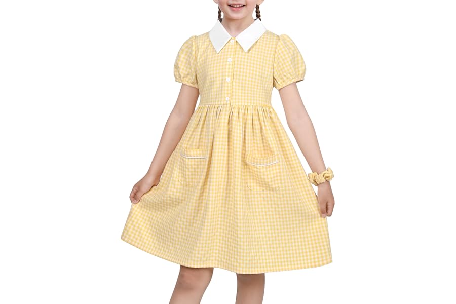 Sunny Fashion Girls Dress School Uniform Blue Striped Butterfly Print Gingham Age 4-10 Years