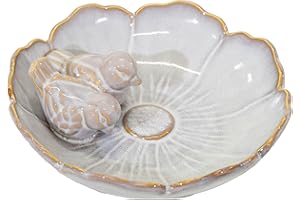 colourliving Keramik Vogeltränke „Royal“, rund, glasiert, mit Deko-Vögeln, Stilvolle Wasserschale für den Garten – dekorativ, wetterfest & liebevoll verarbeitet (Pearl-23)