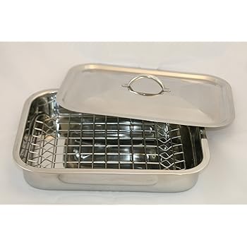Edelstahl Auflaufform Bräter mit Gitter Deckel