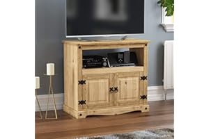 Marchio Amazon - Movian Mobile TV Corona, unità dritta, supporto con ripiano , legno di pino massello, Marrone, W 85 x D 43 x H 78.8 Cm