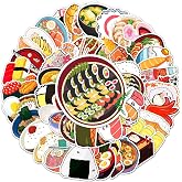 Sushi Stickers for Laptop Pack of 50 Gift for Children Teenagers Adults Boys Japanese Cuisine Stickers Waterproof Vinyl Stickers for Scrapbooking Skateboard Car Luggage