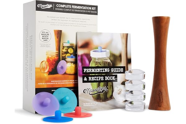Masontops Kit complet de fermentation Mason Jar – Facile à petite ouverture/pot ordinaire pour fermentation de légumes – Accessoires de bricolage essentiels