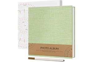 Vienrose Self Adhesive Photo Album for 4 x 6 Picture, Linen Cover Scrapbook Album 40 White Pages DIY Photo Book with a Ballpoint Pen for Wedding, Birthday, 17x18 cm, Grass Green