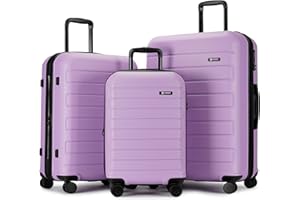 GinzaTravel Valigia rigida con ruote girevoli e serratura a combinazione, leggera, in ABS, Viola chiaro, Set of 3(Cabin&Medium&Large), Set Bagagli