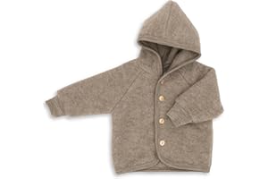 Engel Kurtka dziecięca z kapturem, wełniany polar, orzech włoski melanż, 110-116