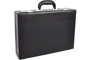 HOUSE OF LEATHER Classic Attache Case Leather Look Expandable Briefcase Document Bag Black Bulga