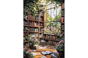 NEWENMO Bricolaje Librería Diamond Painting para Adultos,5D Estantería Pintura de Diamante Kit Completo,Flores Dibujo de Diamantes Kit,DIY Diamond Art Kit,para Decoración de Hogar, Oficinas,30x40cm