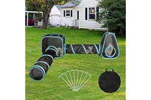 Mfsdai 4 in 1 Outdoor Cat Toy With Tent, Tunnel, Cube - Foldable Pop Up Enclosure Interactive Maze With Storage Bag for Cats/Puppy (Blue and Black)