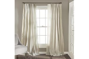 Lush Decor Rosalie Window Curtains Farmhouse, Rustic Style Panel Set for Living Room, Dining Room, Bedroom (Pair), 84” x 54”, Ivory