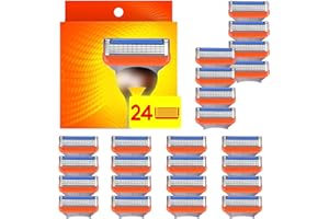 FEIBETY Precision 24 Pcs Fusion 5 Razor Blades Refills for Men Compatible with Fusion 5 Extra Close 5-Layer Anti Friction Manual Shaving Blade Elastic Sensor Razor Blades for Home Travel Use