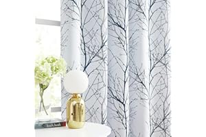 Fmfunctex Blue Blackout Curtains for Bedroom 54 Drop Tree Branch Eyelet Curtains for Living Room Thermal Insulated Window Curtain Drapes for Dining Room 2 Panels