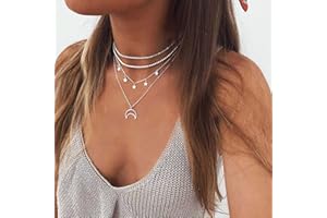 TseenYi- Collana a strati in stile boho, con pendente con stella e luna
