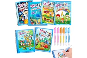 QJFHURB 6 pezzi Magic Water Coloring Book Libri ad Acqua Bambini Drawing Libro da Colorare Doodle con Pen Penna Magica di Pittura per Riutilizzabile Magico Disegno Istruzione Toy Educativo Giocattolo