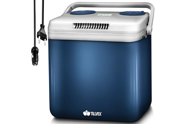 tillvex Glacière électrique 32 L | Mini réfrigérateur 230 V et 12 V pour Voiture, Voiture, Camping | refroidit et réchauffe | Mode ECO