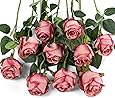 Flojery 10 künstliche Rosen mit langem Stiel, künstliche Seidenrosen für selbstgemachte Hochzeitsstrauß, Tischdekoration, Heimdekoration (Rose rot)