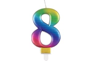 Unique Party 19638 - Candela di Compleanno Metallizzato - Numero 8 - Arcobaleno